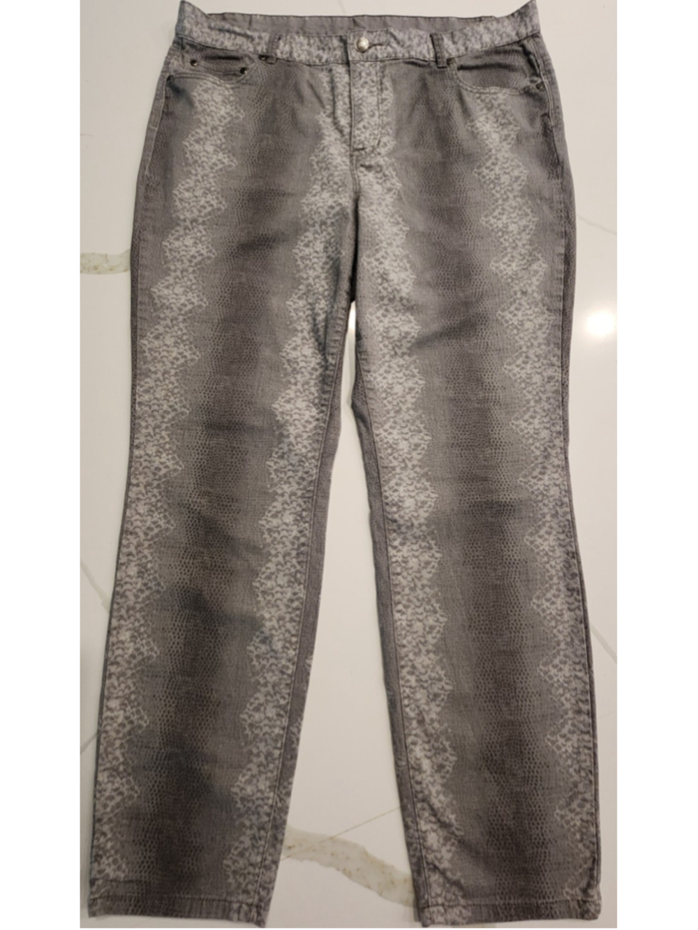 Jaclyn Smith Gray Snakeskin Print Stretch Jeans Pants Trousers Women's 16